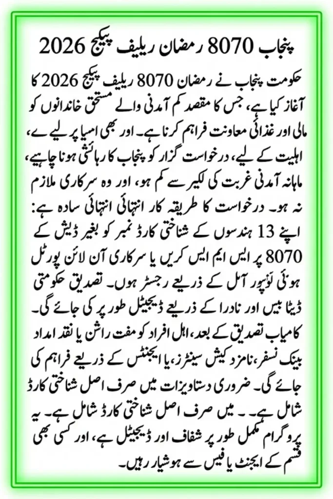 Punjab 8070 Ramzan Relief Package 2026 – Complete Guide to Apply for Ramzan Relief Package