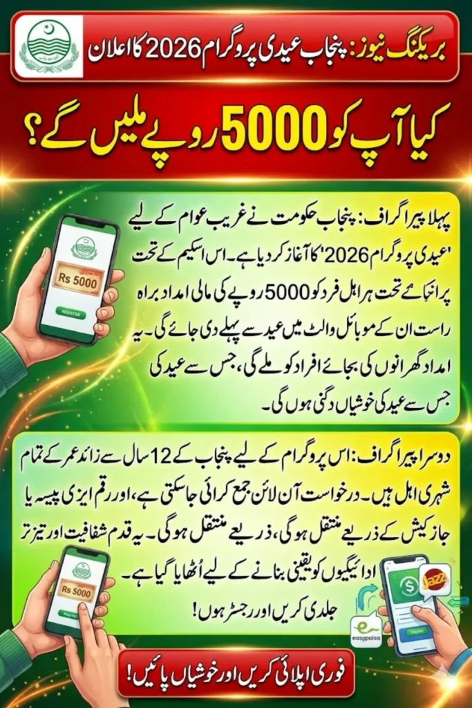 Punjab Rs 5000 Eidi Program 2026 Complete Guide to Eligibility, Online Registration, and Payment Through Easypaisa and JazzCash