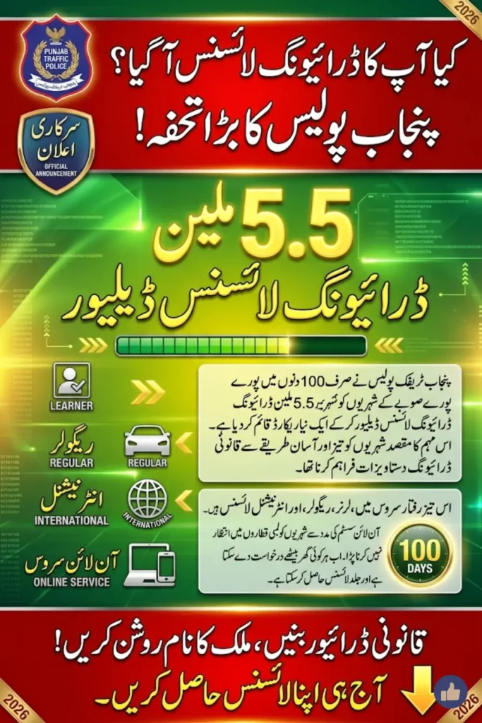 Punjab Traffic Police Licences Issued 2026: 5.5 Million Driving Licences Delivered in 100 Days
