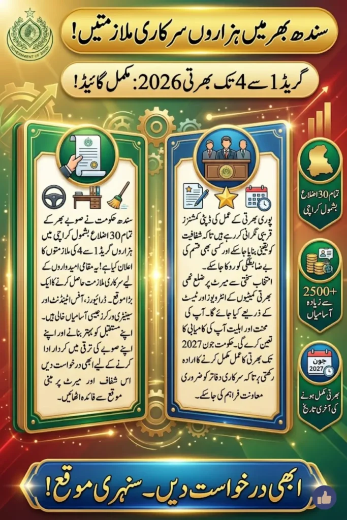 Sindh Grade 1 to 4 Recruitment 2026 Complete Guide for Applicants Across 30 Districts