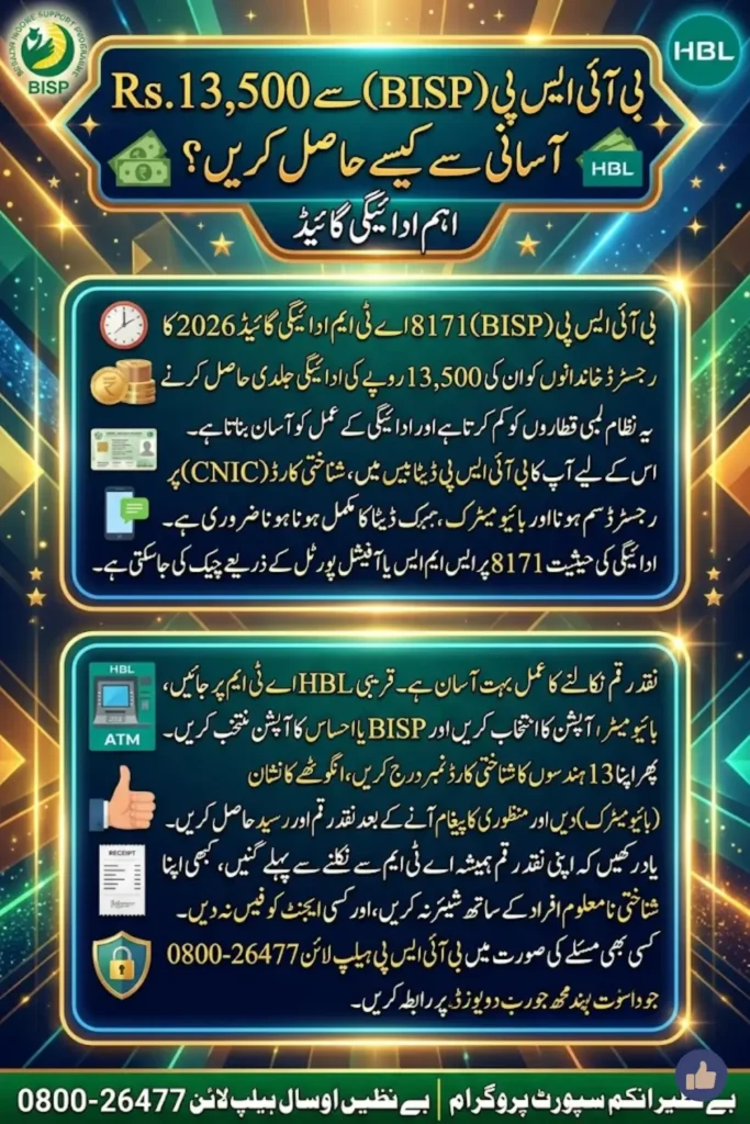 BISP 8171 ATM Withdrawal Guide 2026: Complete Process for Rs.13,500 Payment via HBL ATM