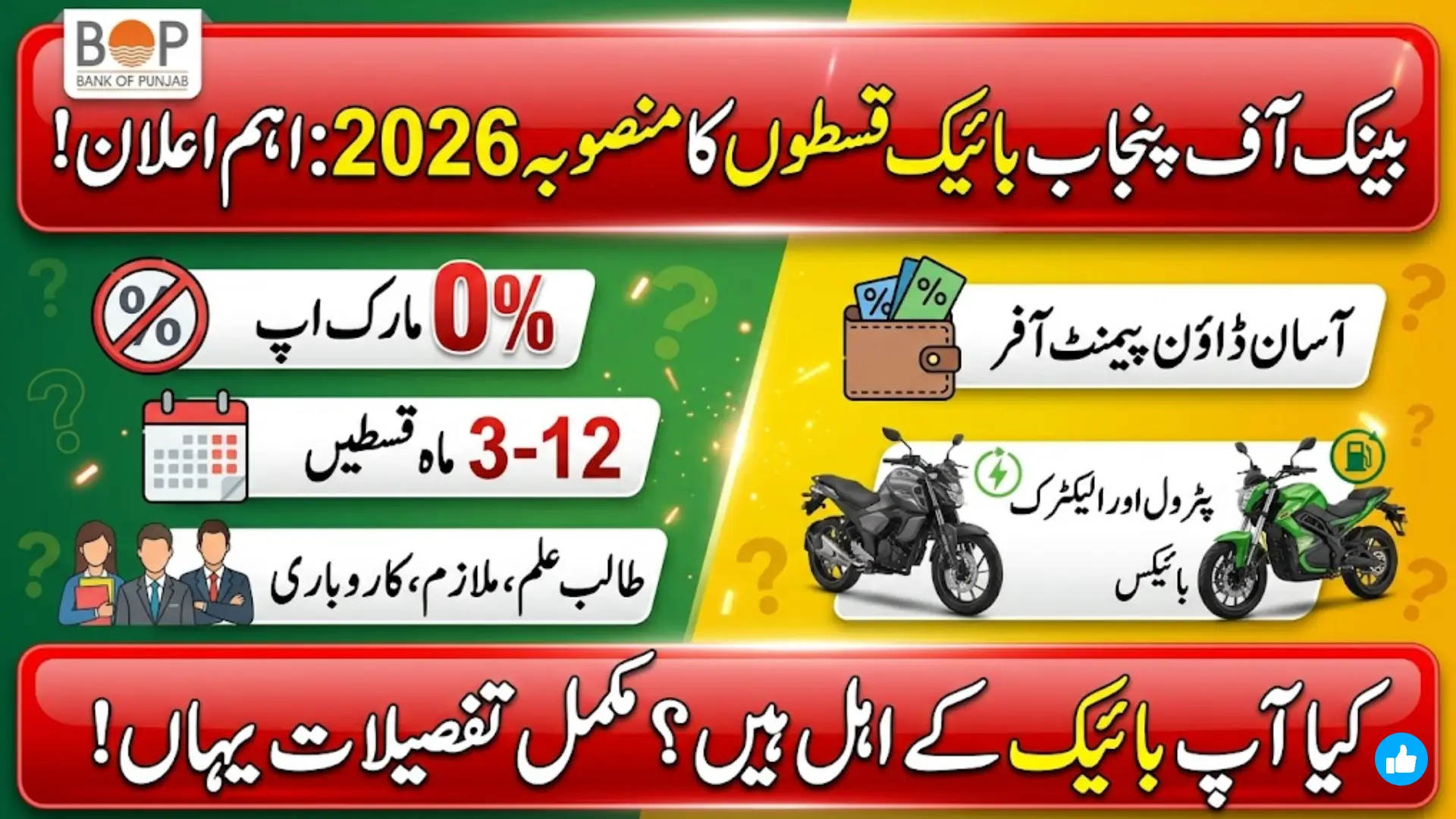 Bank of Punjab Bike Installment Plan 2026 0% Markup Motorcycle Financing, Eligibility and Apply Online